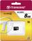 Pamäťová karta Transcend microSDHC s kapacitou 8 GB, triedy 4. Balenie zobrazuje logo a upozornenie na doživotnú záruku.