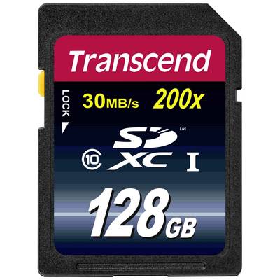 Pamäťová karta s kapacitou 128 GB, rýchlosťou 30 MB/s a 200x, značka Transcend, SDXC triedy 10.