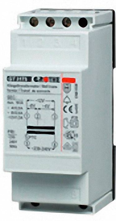 Elektrické stykač v bielom púzdre s viacerými pripojeniami a vytlačenými technickými špecifikáciami na prednej strane.