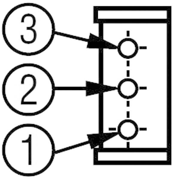 Diagram zvislého potrubia s tromi označenými prípojnými miestami zdola nahor: 1, 2, 3. Každé miesto má pravý šípku.