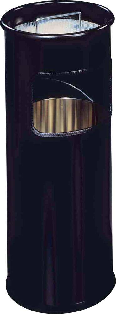 Čierny valcovitý popolník s obdĺžnikovým otvorom na zachytávanie cigaretových ohorkov.