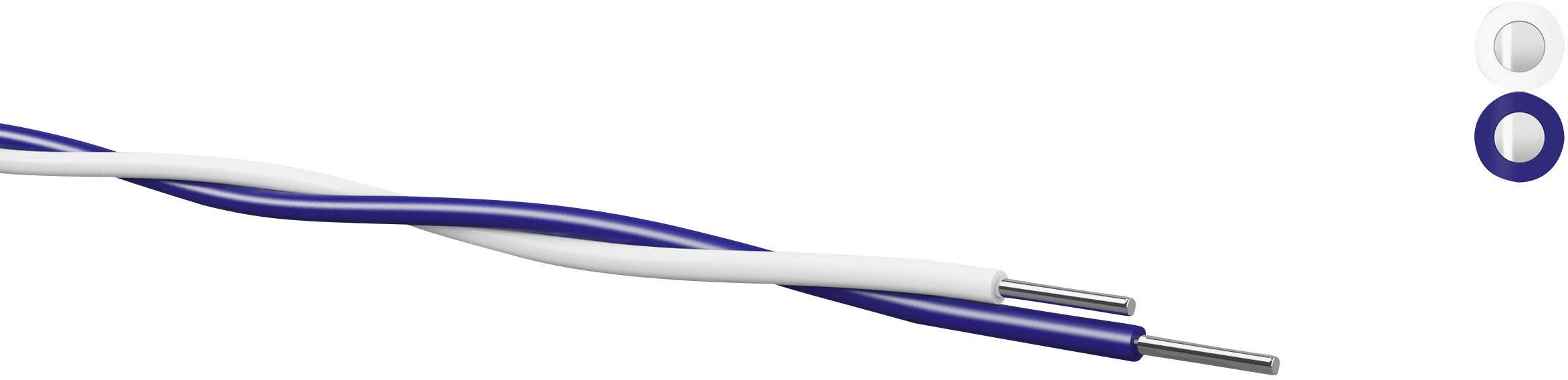 Dva skrútené drôty, jeden modrý a jeden biely, s odhaleným koncom. Symboly v pravom hornom rohu zobrazujú okrúhle prípojky.