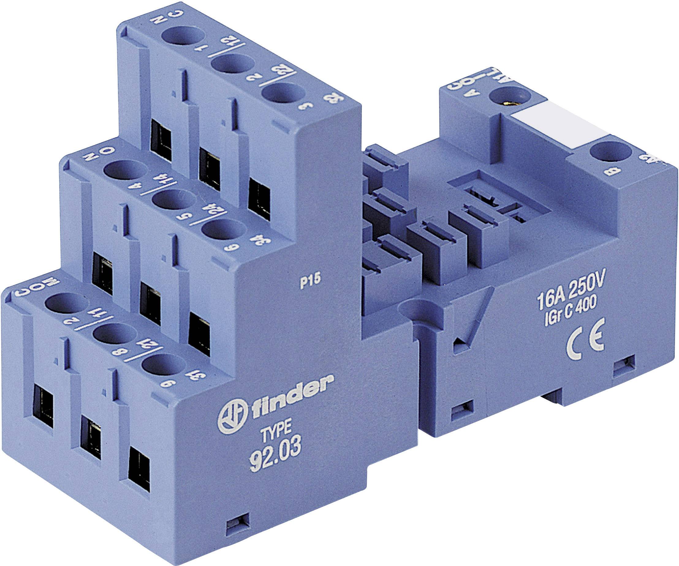 Finder 92.03 Zoccolo per relè Adatto per serie (Relè): Finder Serie 62 Finder 62.31, Finder 62.32, Finder 62.33 (L x L x A) 91.3 x 40 x 60.9 mm 1 pz.