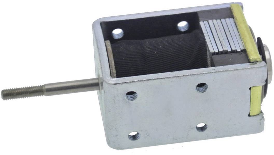 Elektromagnetický krokový motor v obdĺžnikovom kryte s vyčnievajúcou osou; vhodný pre presné ovládanie pohybu.