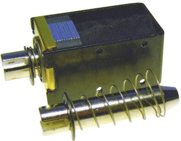 Elektromagnetický lineárny pohon s pružinou, znázornený v dvoch polohách, ukazuje mechanizmus na vytváranie lineárneho pohybu.