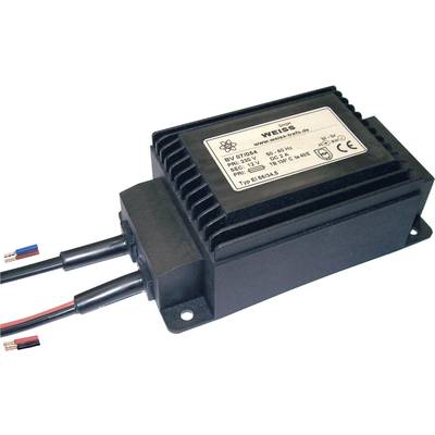 Elektrický napájací zdroj s konektormi a štítkom s technickými špecifikáciami. Zariadenie je navrhnuté na napájanie elektrickým prúdom.