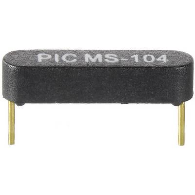 Čierna, obdĺžniková elektronická súčiastka s bielym nápisom 'PIC MS-104', ktorá má štyri zlaté pripájacie kolíky.