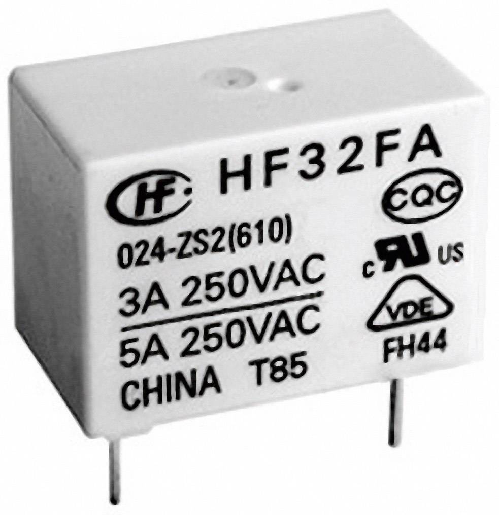 Reléový modul s nápismi: 'HF32FA', '024-ZS2(610)', '3A 250VAC', '5A 250VAC', 'CHINA T85', 'CQC', certifikačné logá.