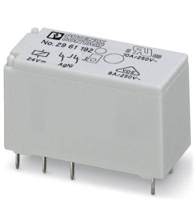 Biele, obdĺžnikové relé s kovovými kolíkmi na spodnej strane. Na hornej strane sú vytlačené technické špecifikácie, ako napríklad '10A/250V'.