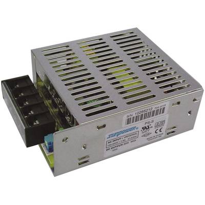 Kovový napájací zdroj, model "Superpower", výstup: 15V 0,4A, s vetracími otvormi, pripojovaciami svorkami a špecifikáciami produktu.