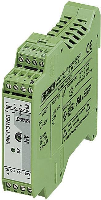 Zelený elektronický modul s prípojkami a označením 'MINI POWER'. Využitie pre priemyselné napájanie.