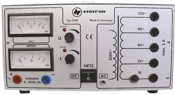 Statron 5340.1 laboratórny zdroj s nastaviteľným napätím, Kalibrované podľa (DAkkS), 0 - 12 V/AC, 3 A, 72 W, výstup 2 x, 5340.1