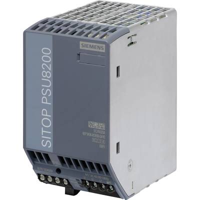 Napájací zdroj Siemens SITOP PSU8200, sivej a modrej farby, s viacerými konektormi na elektrické napájanie v priemyselných zariadeniach.