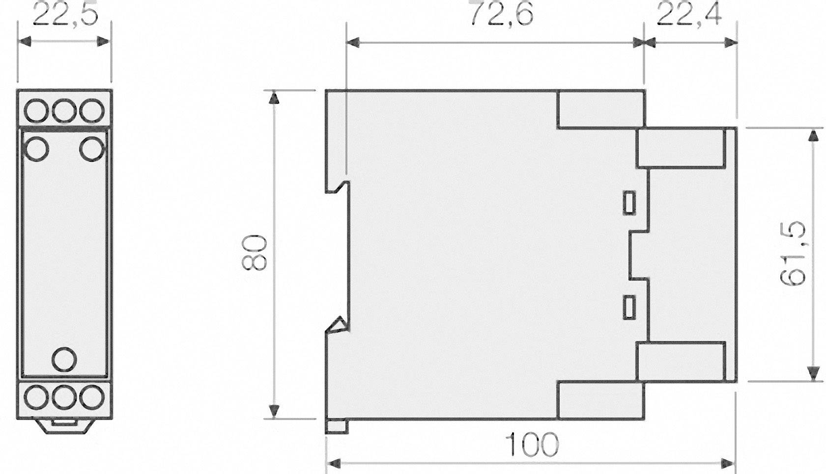 Technický výkres obdĺžnikového komponentu s meraním v mierke: výška 80 mm, šírka 22,5 mm, dĺžka 100 mm.