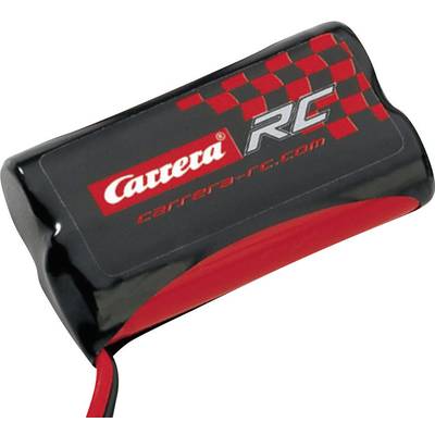 RC akumulátor značky Carrera, s červeným a čiernym dizajnom, na ktorom je zobrazená webová stránka 'carrera-rc.com'.