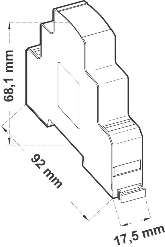 Schéma zapojenia poistky v profile s rozmermi: výška 68,1 mm, šírka 92 mm, hĺbka 17,5 mm.