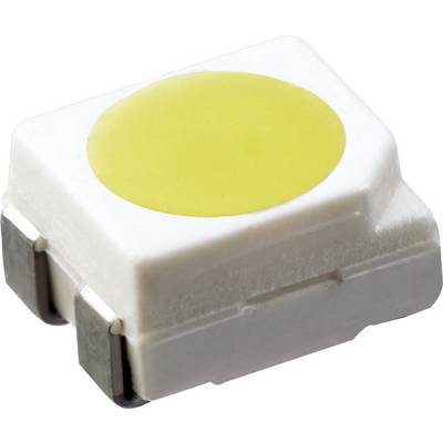 LED svetlo v žltej farbe na bielom kryte, obdĺžnikového tvaru, s kovovými prípojkami na dvoch stranách.