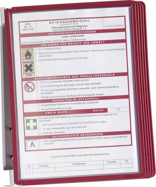 Durable nástenný držiak pohľadové tabule VARIO WALL 5 - 5551 červená DIN A4 Počet dodaných priehľadných tabuliek 5