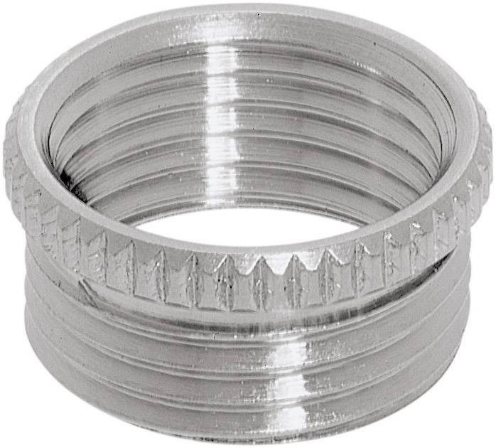 Kovový adaptér s vonkajším závitom, striebornej farby.