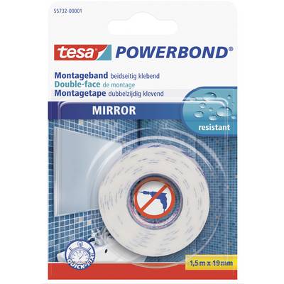 Balenie obojstranne lepiacej montážnej pásky Powerbond, odolnej proti vlhkosti, ideálnej na inštaláciu zrkadiel, 1,5 m x 19 mm.