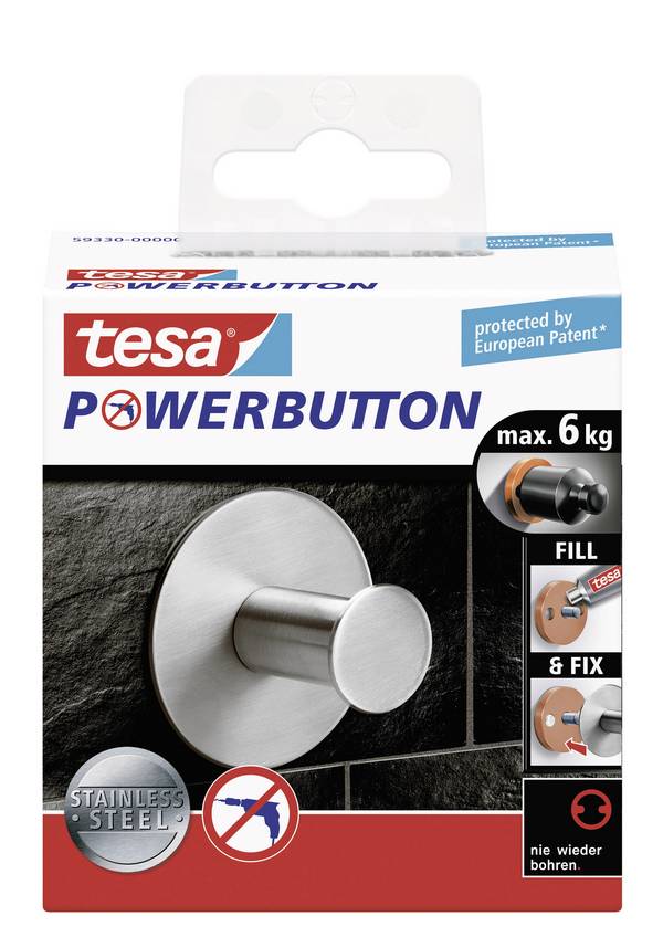 tesa POWERBUTTON Tesa® Powerbutton Hook Classic Round (Ø x v) 50 mm x 31 mm kov Množstvo: 1 ks