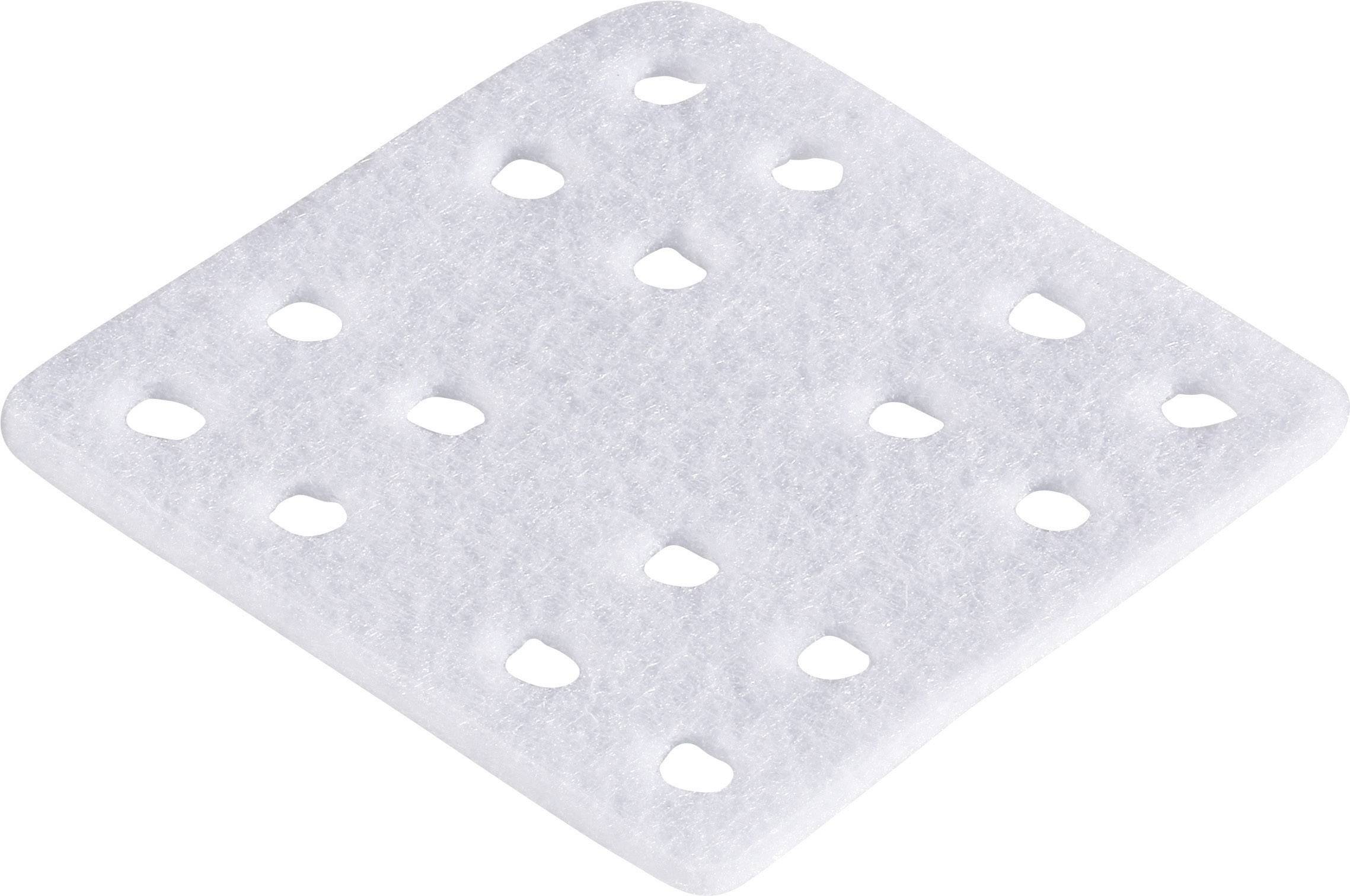 Štvorcový, biely pad s malými, rovnomernými otvormi v diagonálnom usporiadaní.