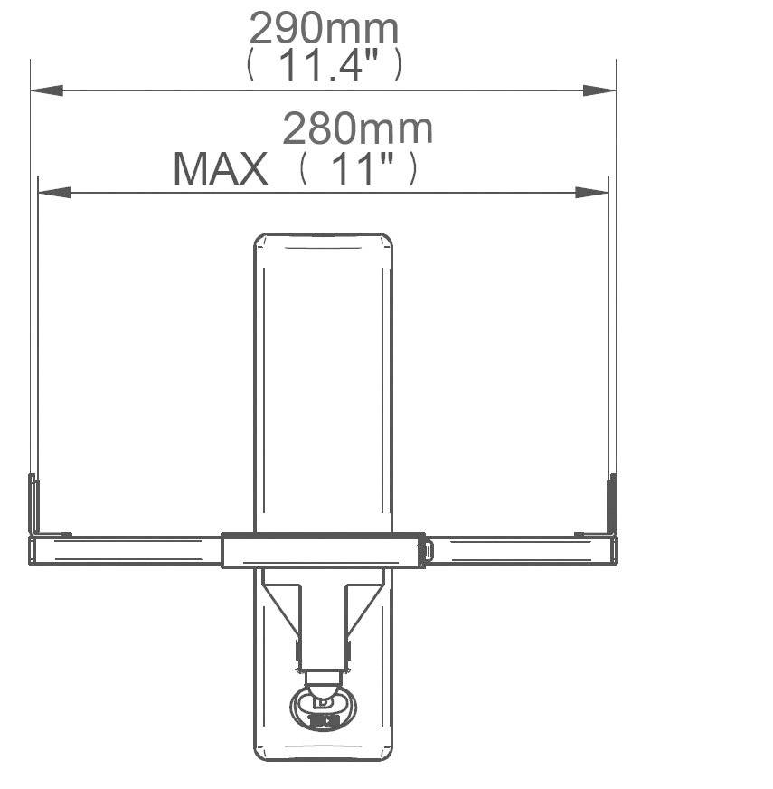 Technický nákres zariadenia s rozmermi 290 mm a maximálnou šírkou 280 mm.