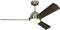 Stropný ventilátor s tromi tmavohnedými krídlami a kovovým držiakom.