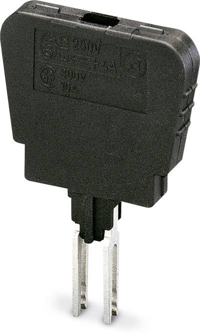 Čierny, obdĺžnikový elektrický komponent s kovovými kolíkmi dole. Označený '250V', '10A'. Používa sa na elektronické prepojenia.