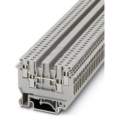 Šedý modulový svorkovnicový blok so značkou Phoenix Contact, používaný pre priemyselné elektrické prepojenia a zapojenia.