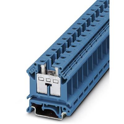 Modrý elektrický radový svorkovnicový blok s viacerými pripojeniami, vhodný na zapojenie v rozvádzačoch.