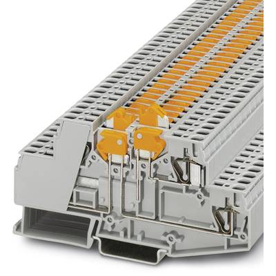 Elektronická svorkovnica, sivo-oranžová, pre elektrické pripojenia. Viditeľné prípojky fáz, modulárne zostavená.