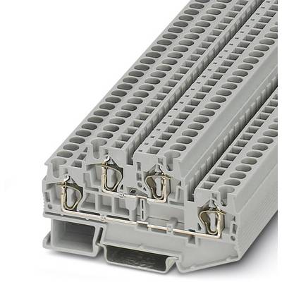 Sivé elektrické radové svorky používané na pripájanie a rozvádzanie káblov v elektrických rozvádzačoch.