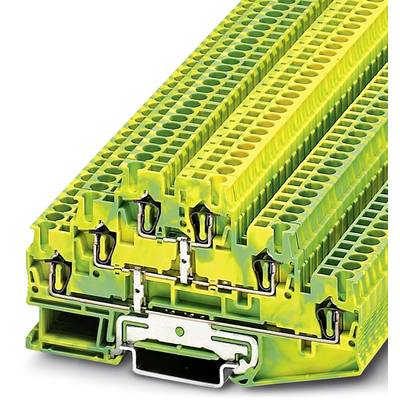 Zelené a žlté svorkovnicové lišty, naukladané a pripravené na inštaláciu do elektrických rozvádzačov.