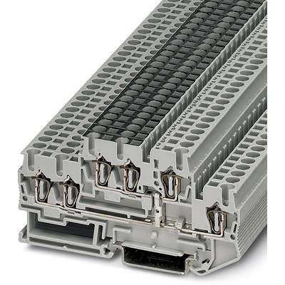 Šedý, viacvrstvový elektrický radový svorkovnicový blok s viacerými pripojovaciami miestami. Ideálny pre priemyselné aplikácie.