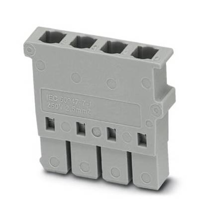 Sivý elektrický konektor so štyrmi zásuvkami, na ktorom je nápis 'IEC 60947-7-1 250V 2.5mm²'.