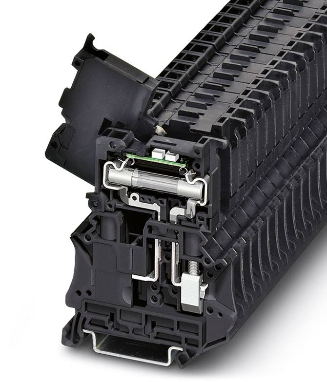 Priečny rez čiernej tlačiarenskej súčiastky, zobrazujúci vnútorné mechanizmy a elektronické komponenty, dôležité detaily sú zreteľnejšie viditeľné.