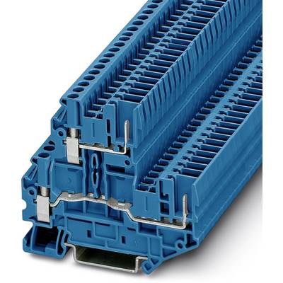 Modrý viacúrovňový elektrický rozvádzač s viacerými svorkami a kovovými prvkami pre káblové prepojenia.