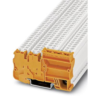Oranžovo-biely priemyselný modul konektora s viacerými portmi. Zobrazuje modulárnu štruktúru pre elektronické aplikácie.