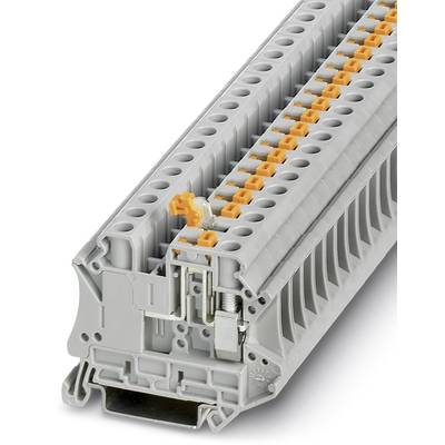 Sivá radová svorka s viacerými oranžovými konektormi. Používa sa v elektrických rozvodných zariadeniach na prepojenie káblov.