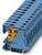 Modrý radový svorkovnicový blok s viacerými pripojovaciami miestami, ktorý vo vnútri vykazuje oranžové upevnenie. Vhodný pre aplikácie zapájania vodičov.