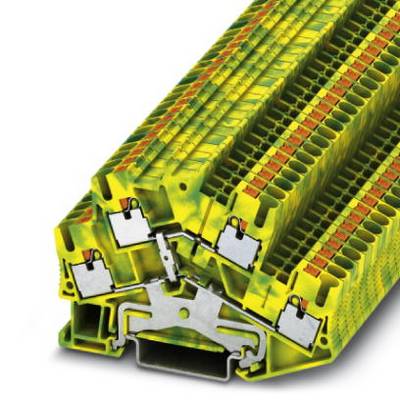 Komplexný žlto-zelený elektrický rozvádzač s viacerými pripojovacími bodmi a vrstvami, vhodný pre priemyselnú kabeláž.