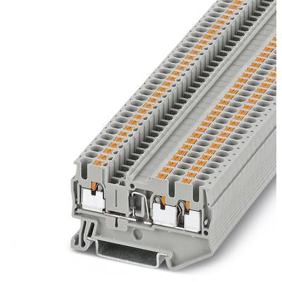 Sivé radové svorky s oranžovou pákou, viackrát navrstvenej. Elektrické svorkovacie pripojenie pre bezpečné zapojenie v rozvádzačoch.