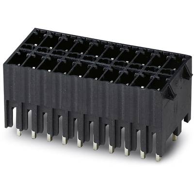 Obdĺžnikový konektor so šestnástimi kolíkmi v dvoch radoch. Vyrobený z čierneho plastu. Navrhnutý pre elektronické prepojenia.