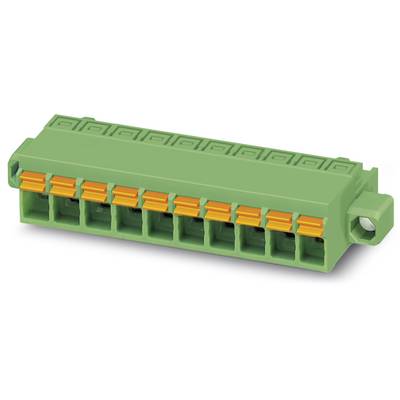 Zelený elektronický konektor s desiatimi oranžovými svorkami na prepojenie elektrických vodičov.