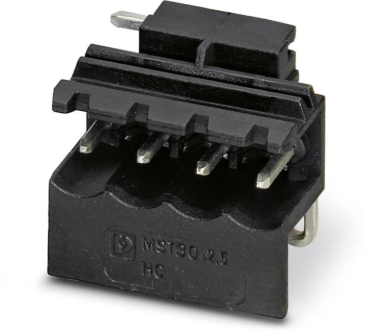 Čierny konektorový konektor s piatimi kovovými kontaktmi, model 'MSTB 2,5 HC', určený pre elektrické pripojenia v technických aplikáciách.