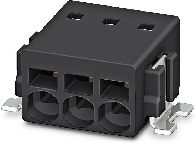 Čierna, obdĺžniková elektrická zásuvka s tromi vývodmi a bočnými kovovými svorkami, vhodná pre priemyselné aplikácie.