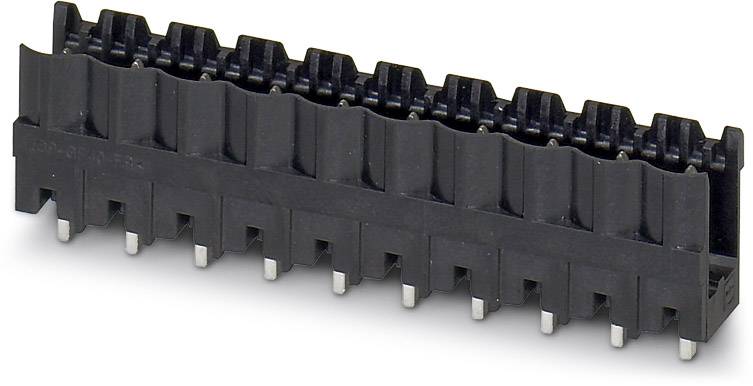 Čierna, obdĺžniková zástrčka s viacerými kovovými kolíkmi, vhodná pre elektronické zariadenia alebo elektrické obvody.