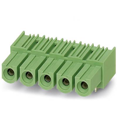Zelený päťpólový blok konektora s otvormi pre elektrické vodiče, vhodný pre elektronické zariadenia alebo obvody.