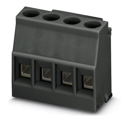 Elektrická svorka so štyrmi pripojeniami, vhodná pre vodiče. Čierne púzdro s kruhovými otvormi na vrchu.